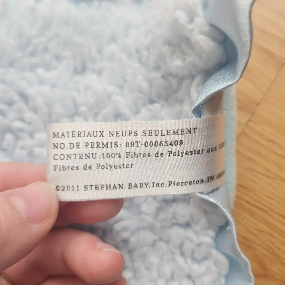 Stephan Baby‎ Plush Bear Security Lovey Blanket Blue Satin Trim Minky Sherpa